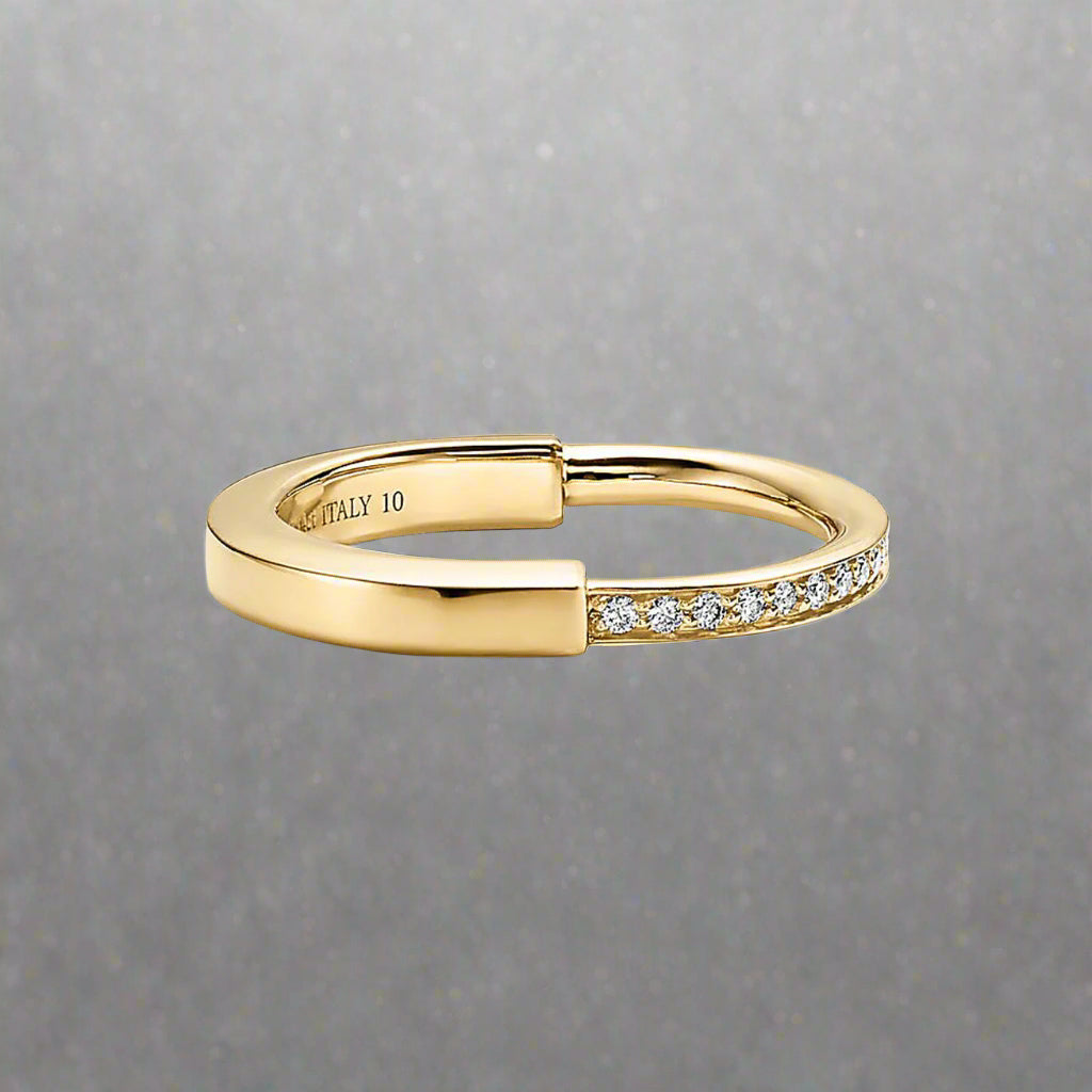 18K Celestial T Lock Diamonds Yellow Gold Ring