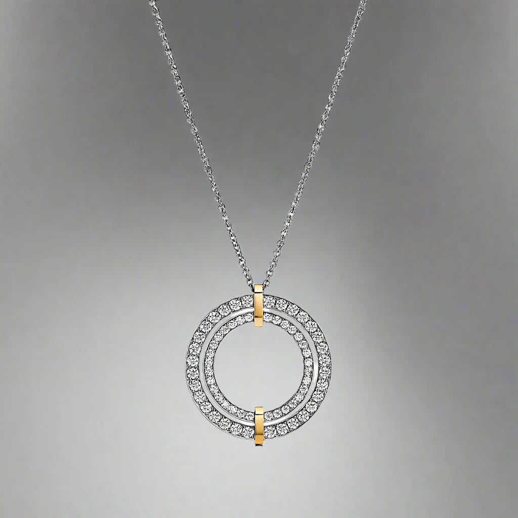 18K Celestial T Edge Circle Diamond Pendant Necklace