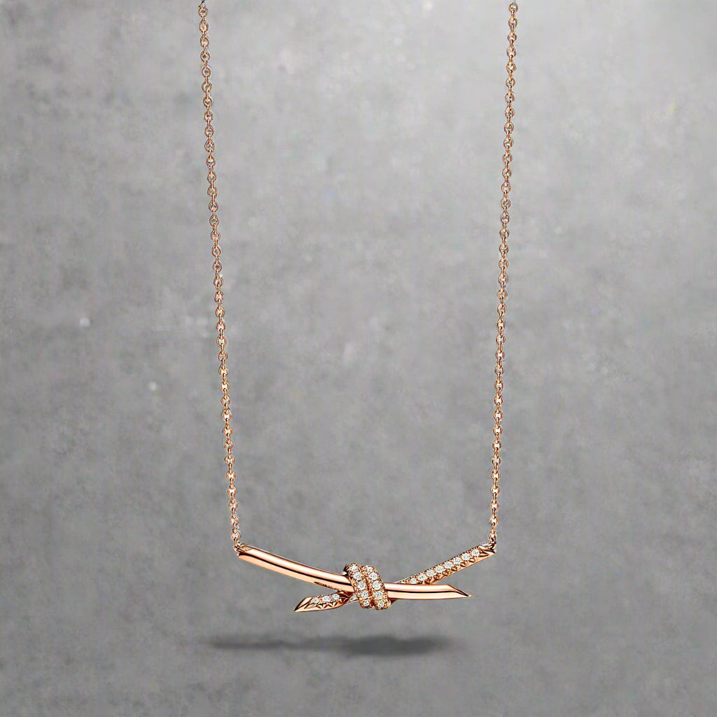 18K Celestial T Knot Pendant Diamond Necklace