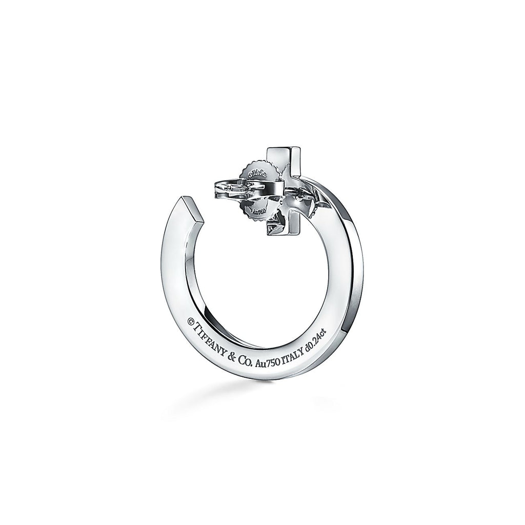 18K Celestial T T1 Open Hoop White Gold Earrings