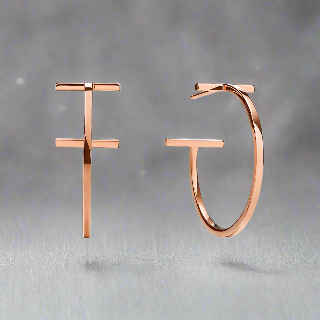 18K Celestial T Hoop Earrings