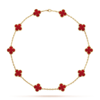 18K Vintage Alhambra Carnelian 10 Motifs Necklace