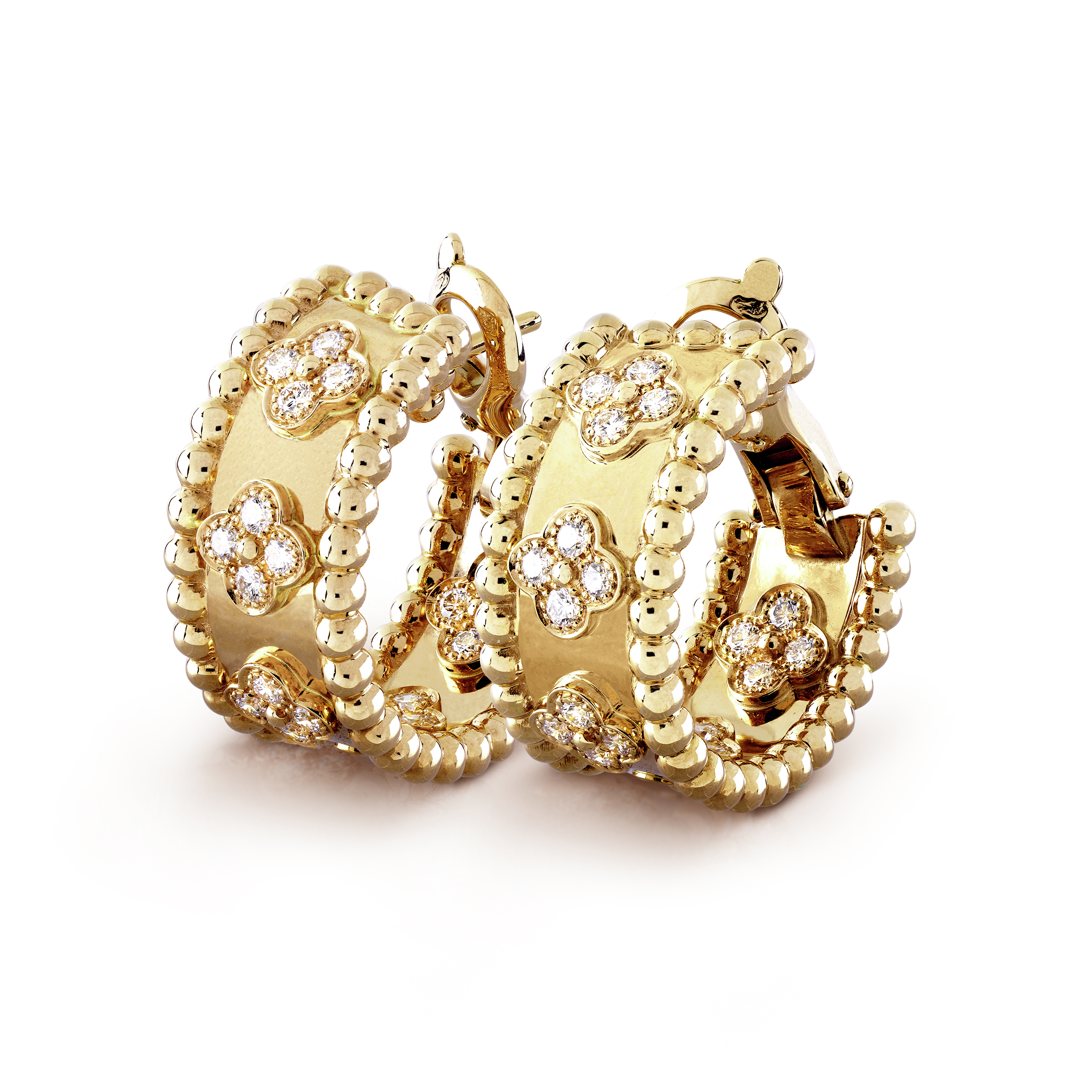 18k Perl̩e Clovers Hoop Earrings