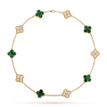 18K Vintage Alhambra Malachite Diamonds 10 Motifs Necklace