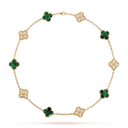 18K Vintage Alhambra Malachite Diamonds 10 Motifs Necklace