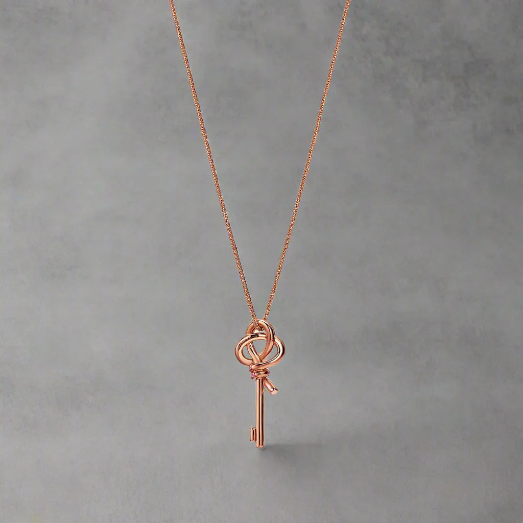 18K Celestial T Keys Woven Pink Diamonds Medium Necklace