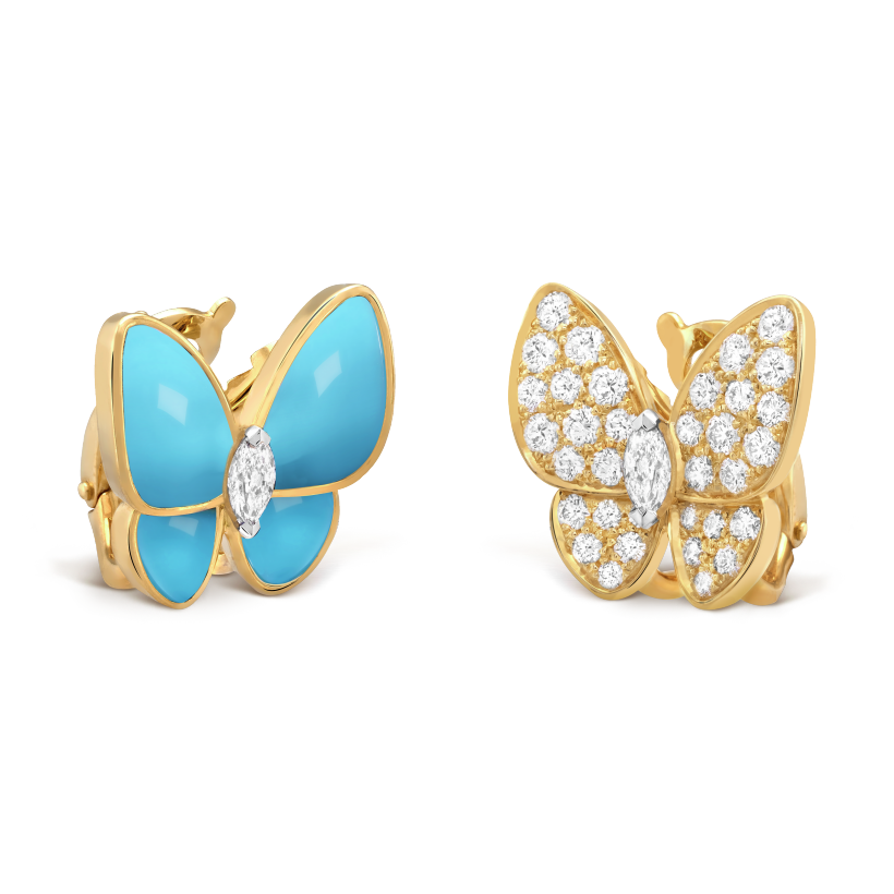18K Celestial Two Butterfly Turquoise Earrings