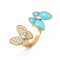 18K Two Butterfly Between the Finger Turquoise Ring