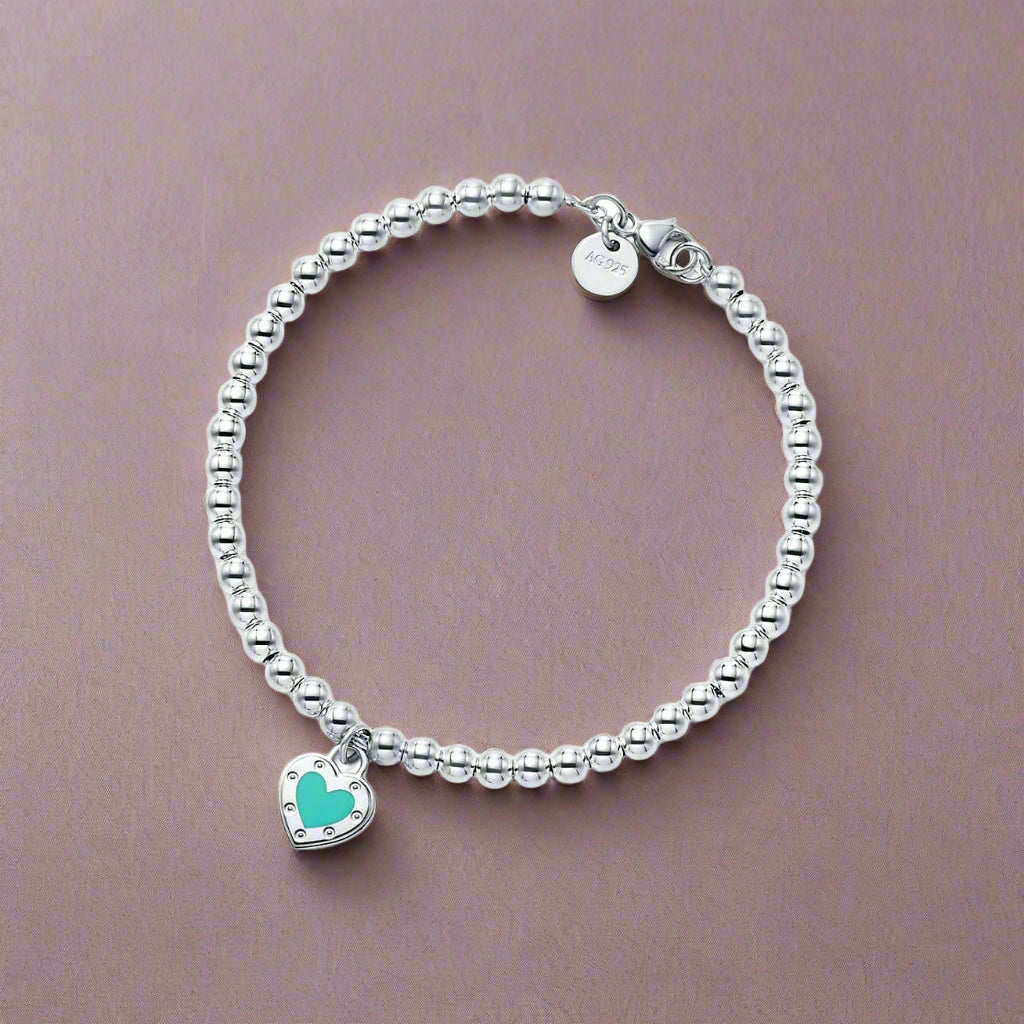 18K Celestial Return to T Love Blue Heart Tag Bead Bracelet