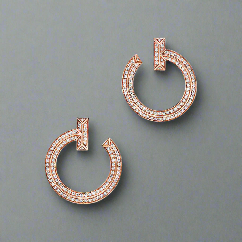 18K Celestial T T1 Open Hoop Rose Gold Earrings