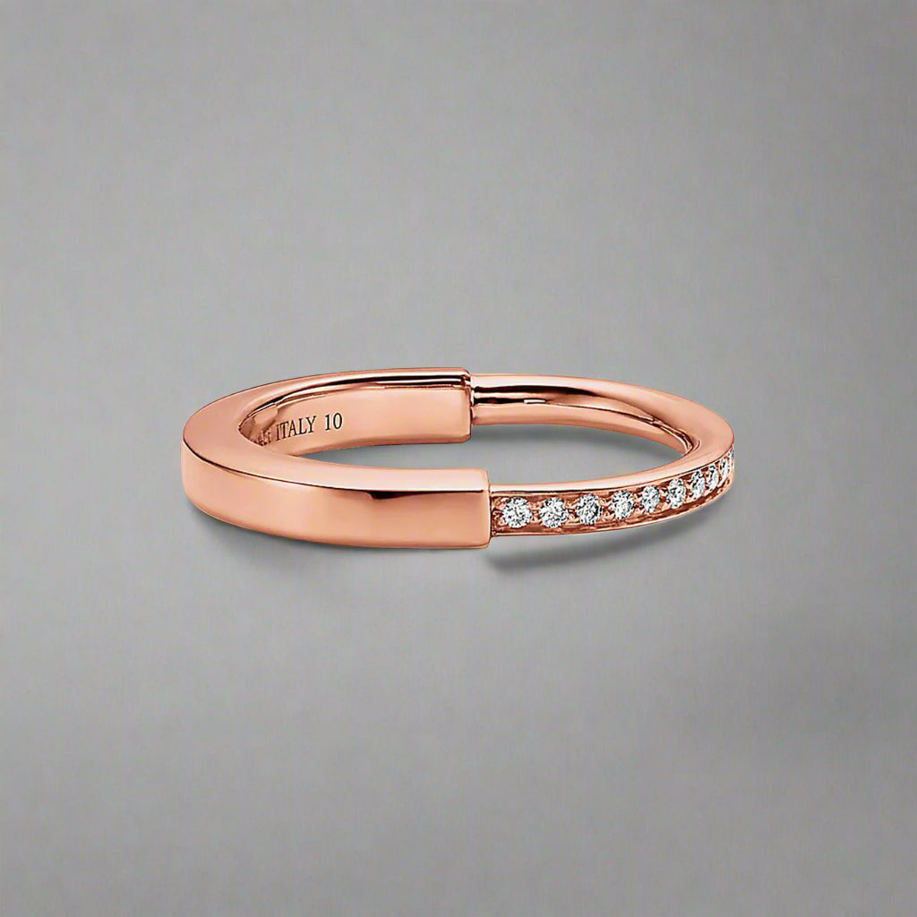 18K Celestial T Lock Diamonds Rose Gold Ring