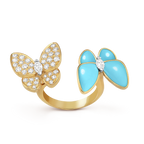 18K Celestial Two Butterfly Between the Finger Turquoise Ring