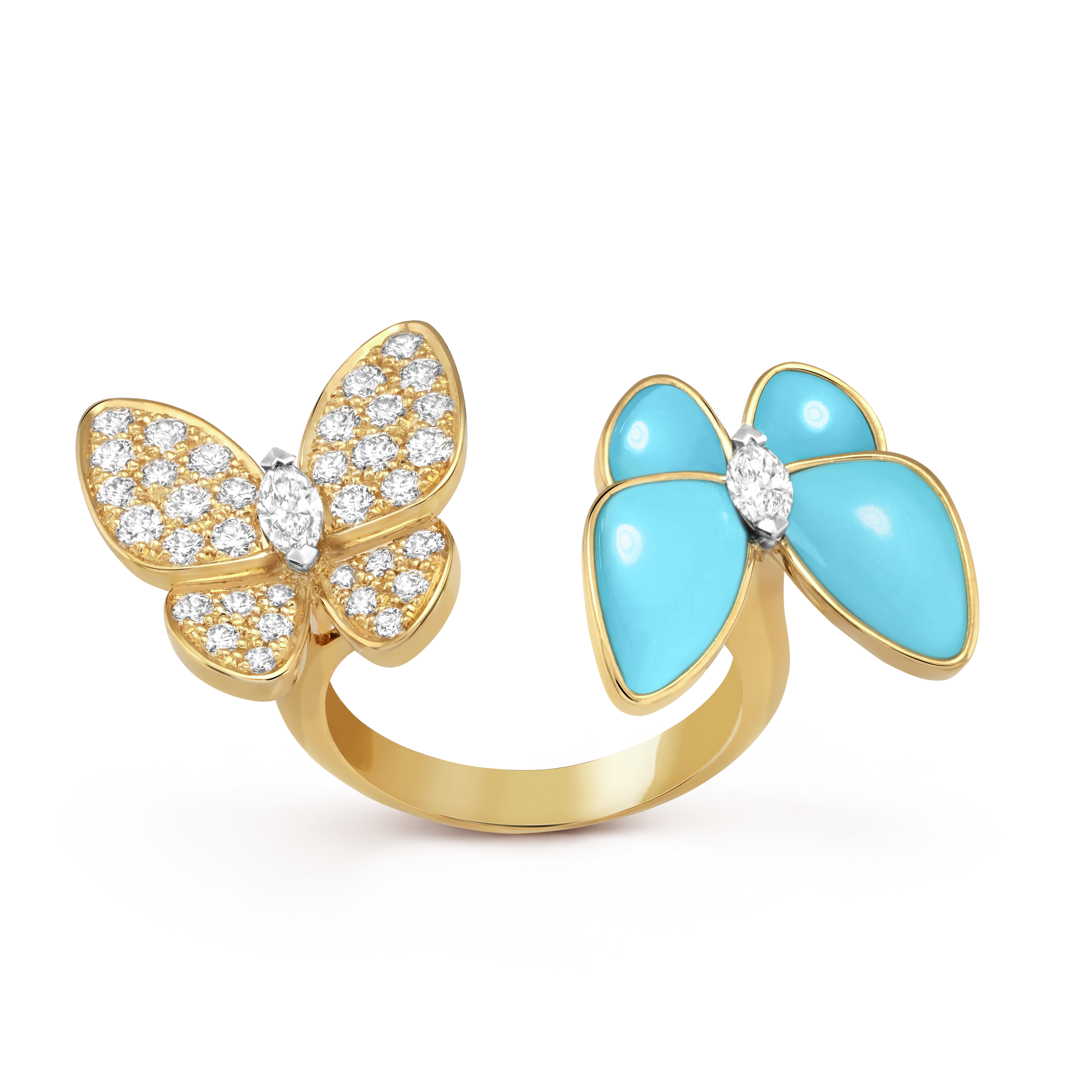 18K Celestial Two Butterfly Between the Finger Turquoise Ring