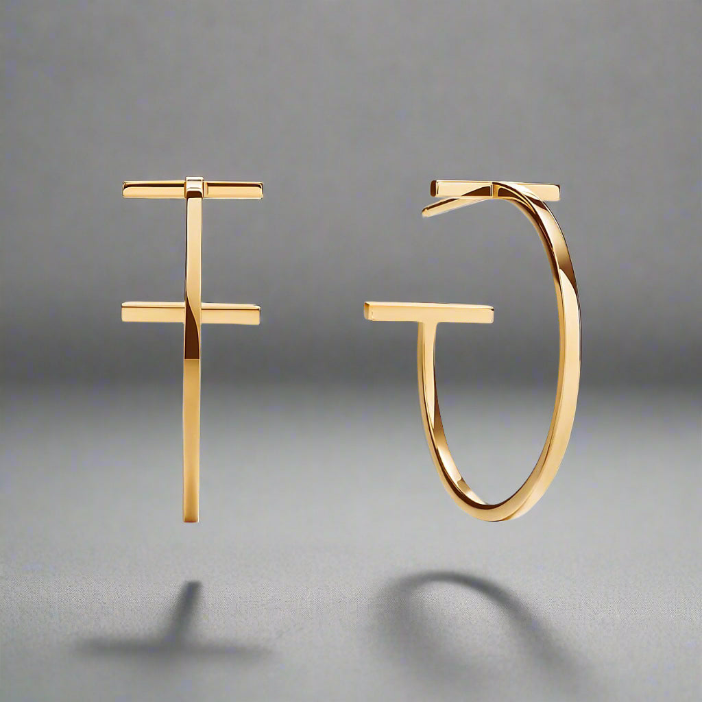 18K Celestial T Hoop Earrings