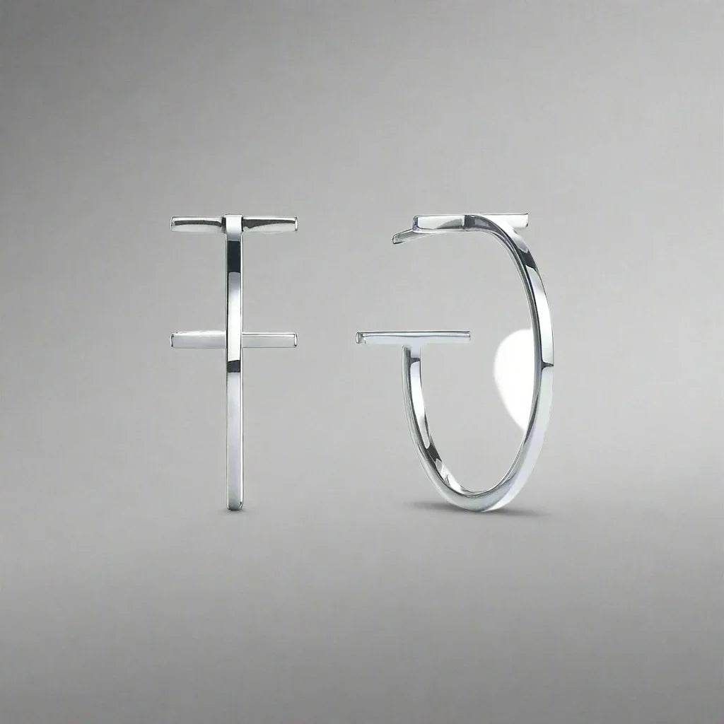 18K Celestial T Hoop Earrings