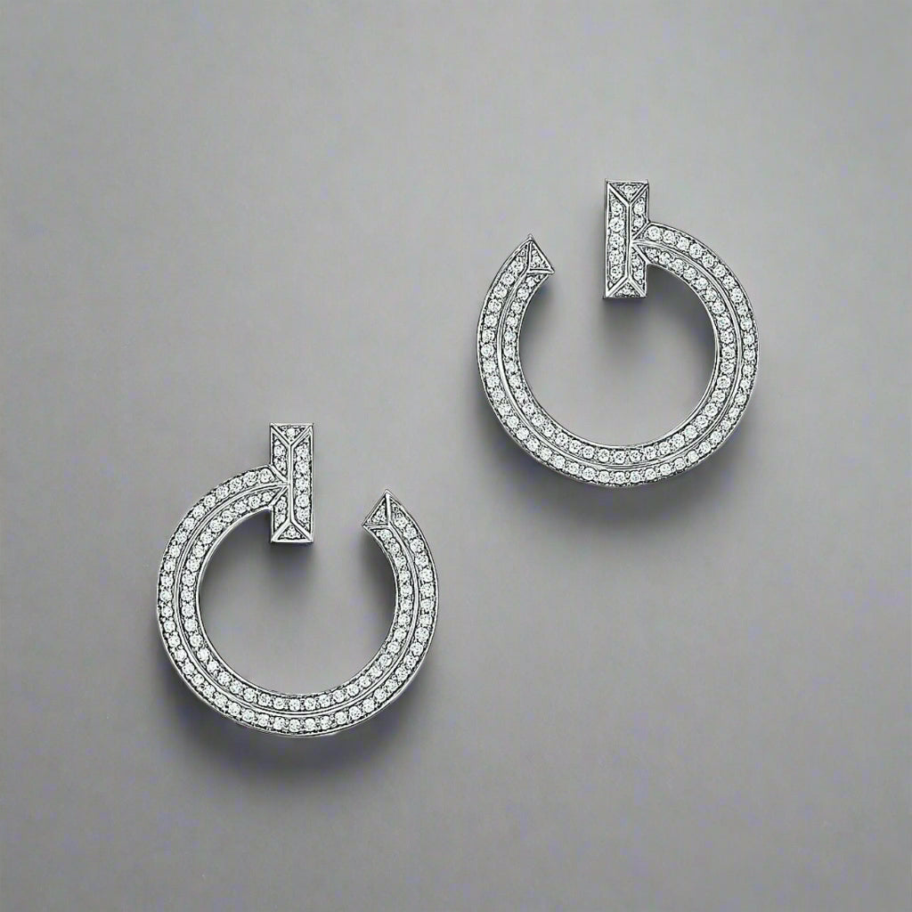 18K Celestial T T1 Open Hoop White Gold Earrings