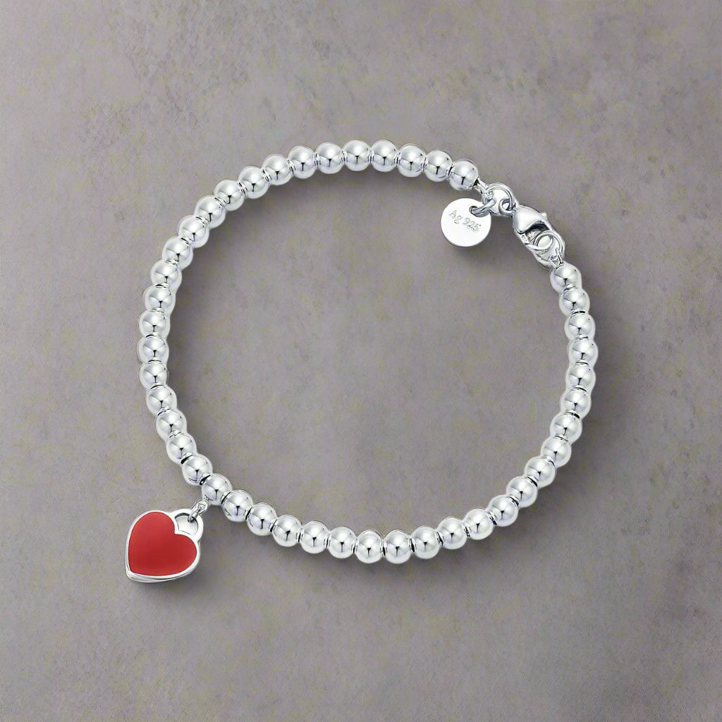 18K Celestial Return to T Red Heart Tag Bead Bracelet