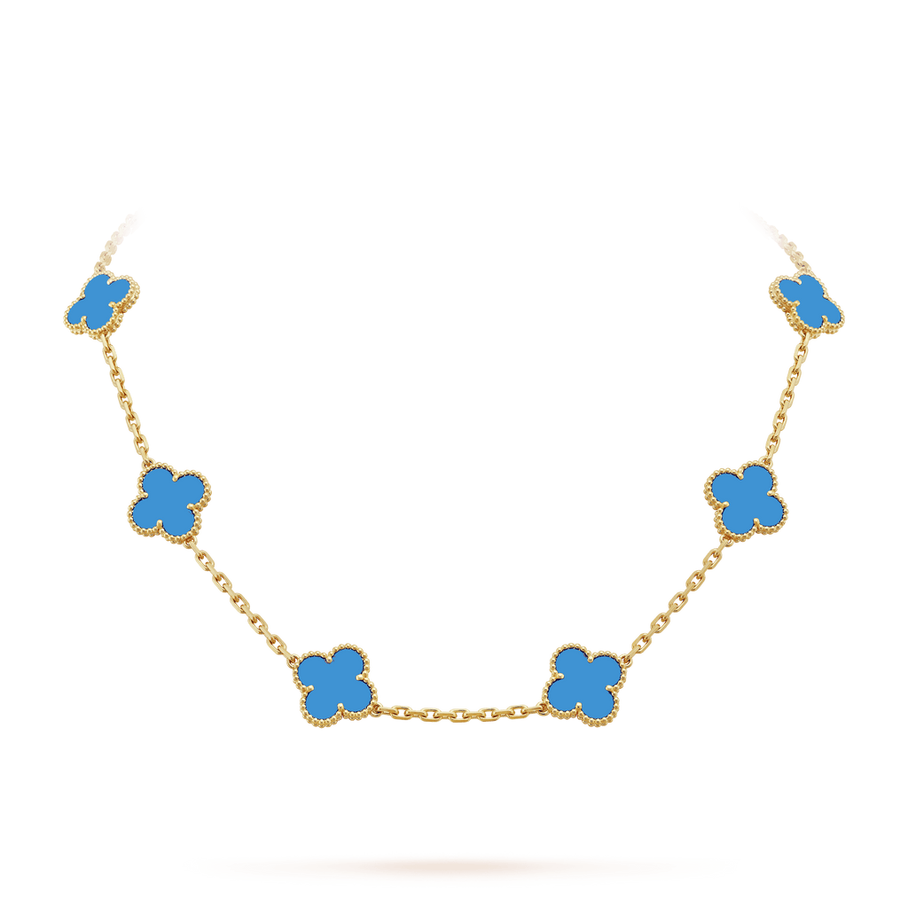 18K Celestial Vintage Alhambra Agate 10 Motifs Necklace