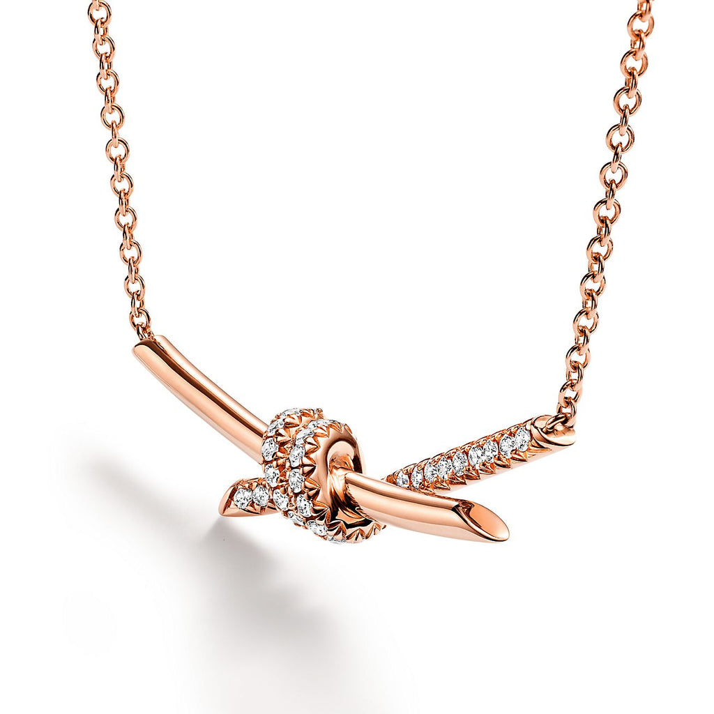 18K Celestial T Knot Pendant Diamond Necklace