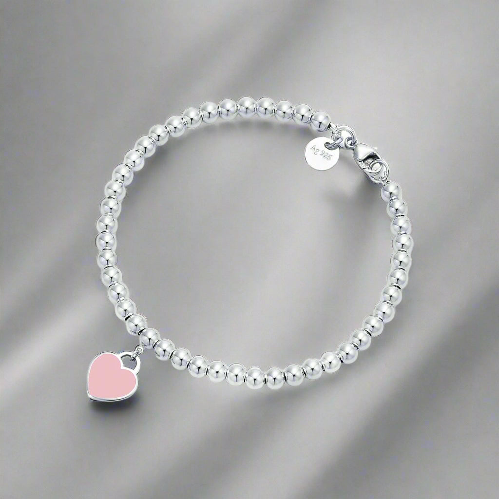 18K Celestial Return to T Pink Heart Tag Bead Bracelet