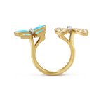 18K Celestial Two Butterfly Between the Finger Turquoise Ring