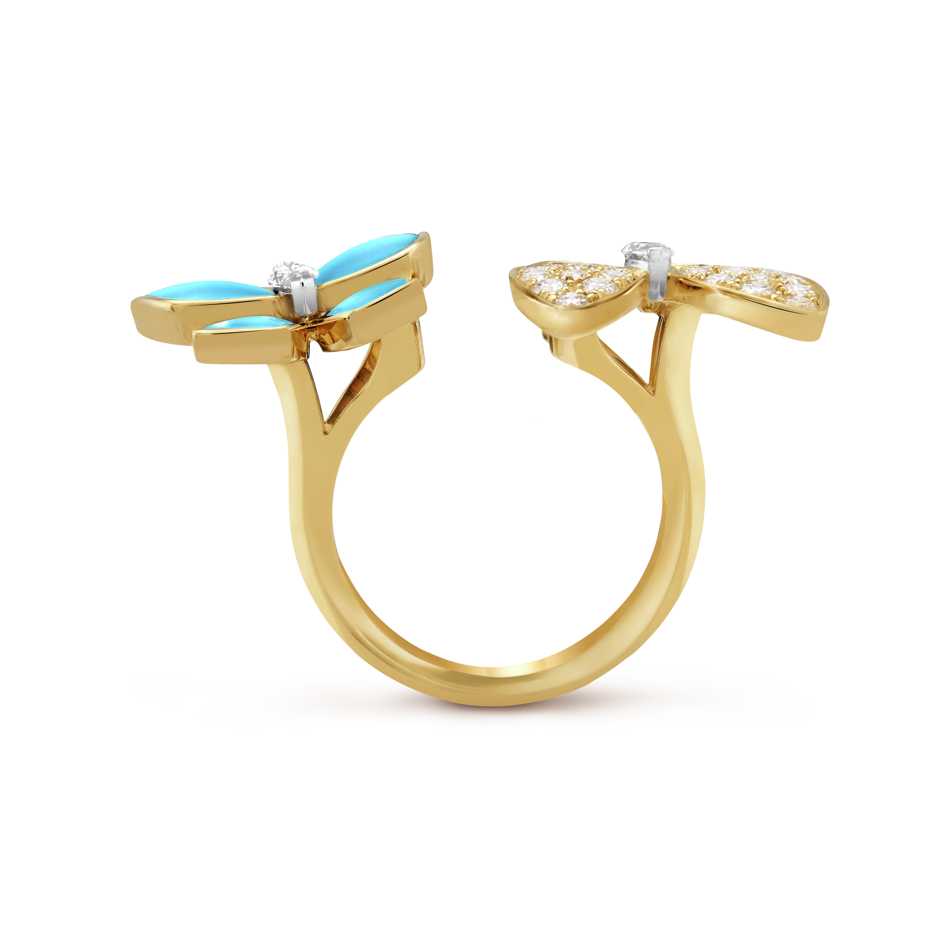 18K Celestial Two Butterfly Between the Finger Turquoise Ring