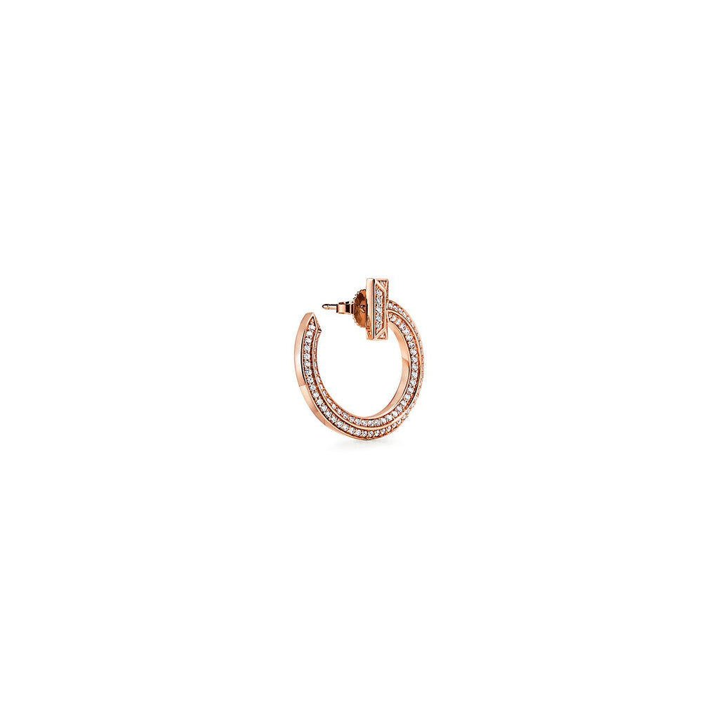 18K Celestial T T1 Open Hoop Rose Gold Earrings