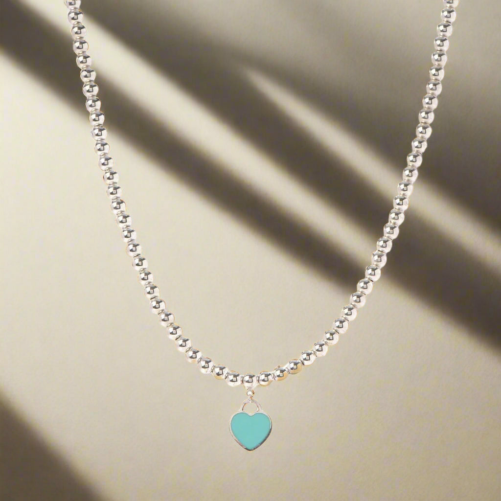 18K Celestial Return to T Heart Tag Bead Necklace