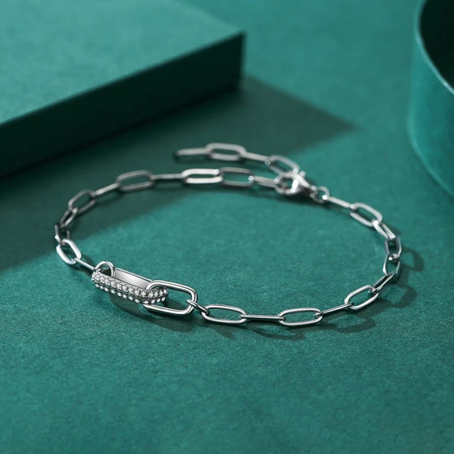 Elegant Geometric Lock Bracelet – 925 Sterling Silver