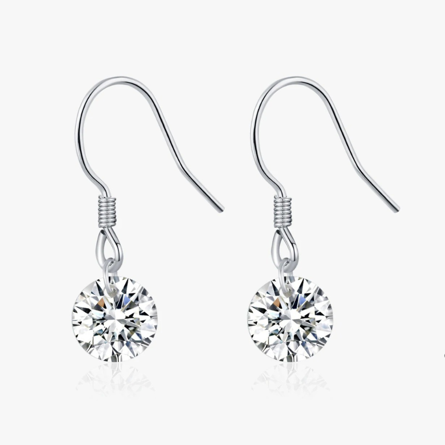 1CT D Color Moissanite Hook Earrings – 925 Sterling Silver