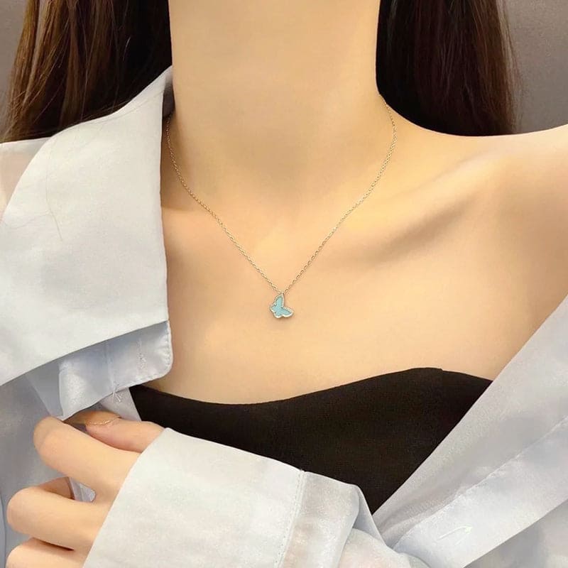 18K Celestial Sweet Alhambra Blue Butterfly Necklace