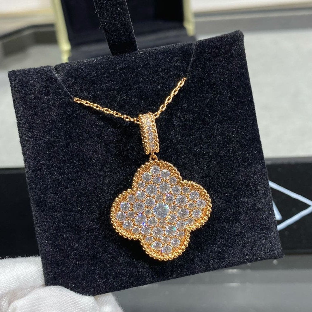 18K Celestial Magic Alhambra One Motifs Diamonds Clover Necklace