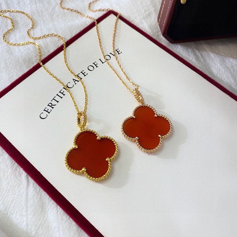 18K Celestial Magic Alhambra One Motifs Carnelian Clover Necklace