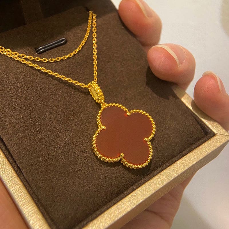 18K Celestial Magic Alhambra One Motifs Carnelian Clover Necklace