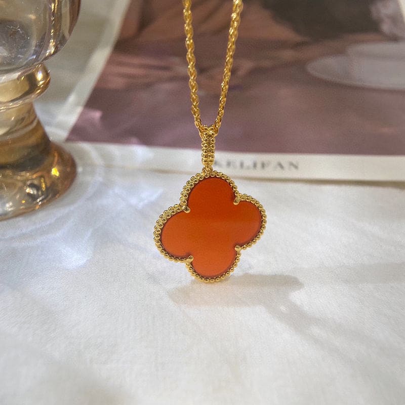 18K Celestial Magic Alhambra One Motifs Carnelian Clover Necklace