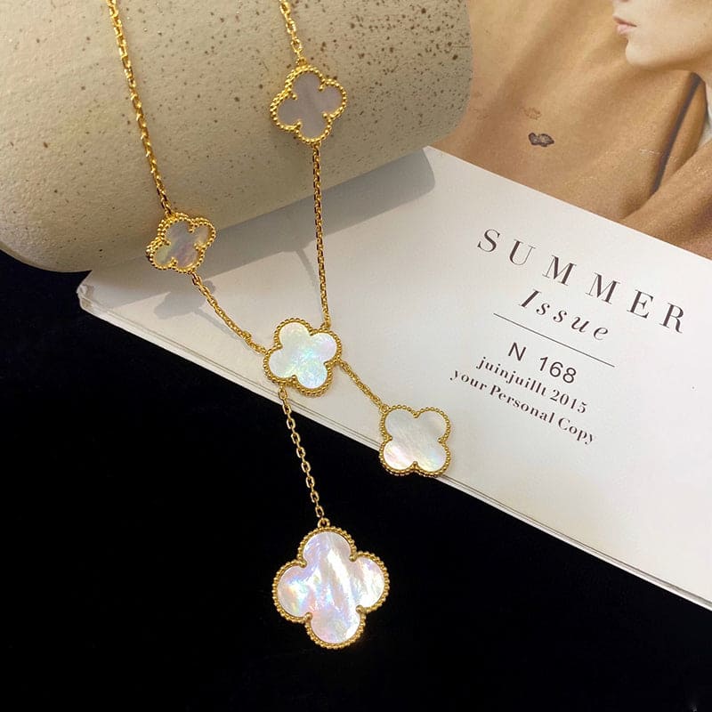 18K Celestial Magic Alhambra Six Pearls Motifs Clover Necklace