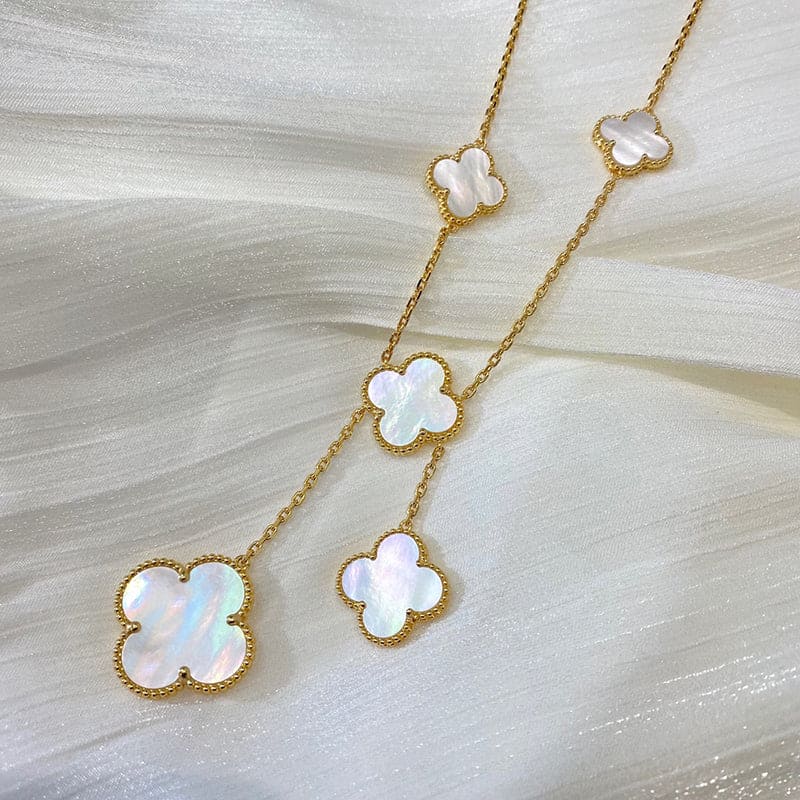 18K Celestial Magic Alhambra Six Pearls Motifs Clover Necklace