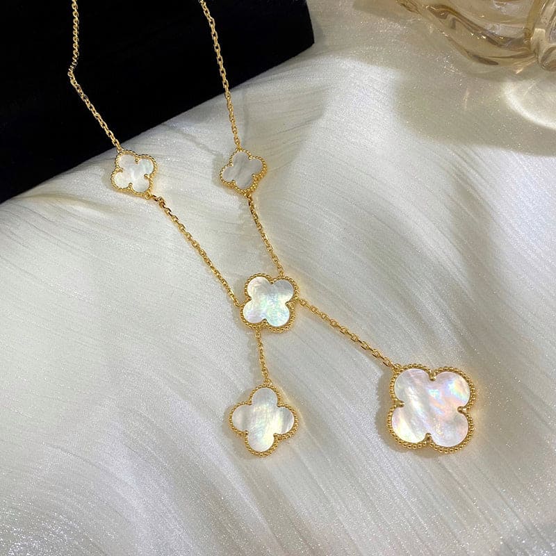 18K Celestial Magic Alhambra Six Pearls Motifs Clover Necklace
