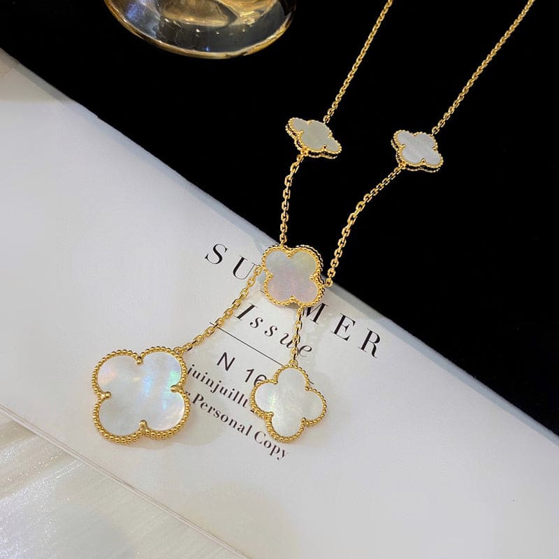 18K Celestial Magic Alhambra Six Pearls Motifs Clover Necklace
