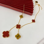 18K Celestial Magic Alhambra Six Motifs Carnelian Clover Necklace
