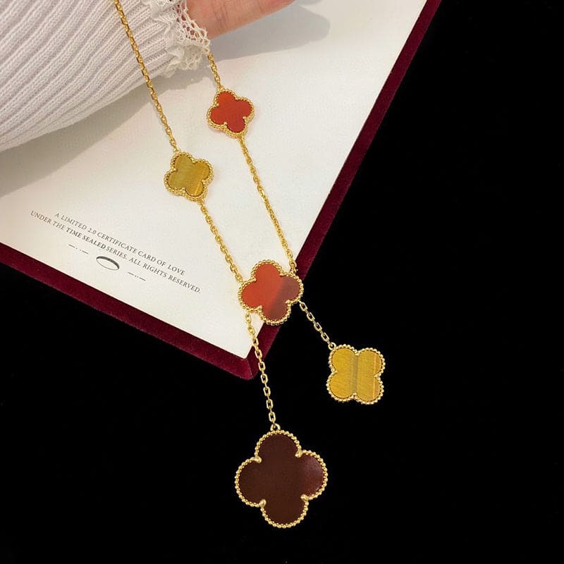 18K Celestial Magic Alhambra Six Motifs Carnelian Clover Necklace