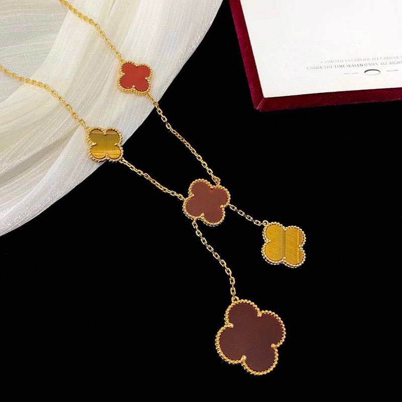 18K Celestial Magic Alhambra Six Motifs Carnelian Clover Necklace