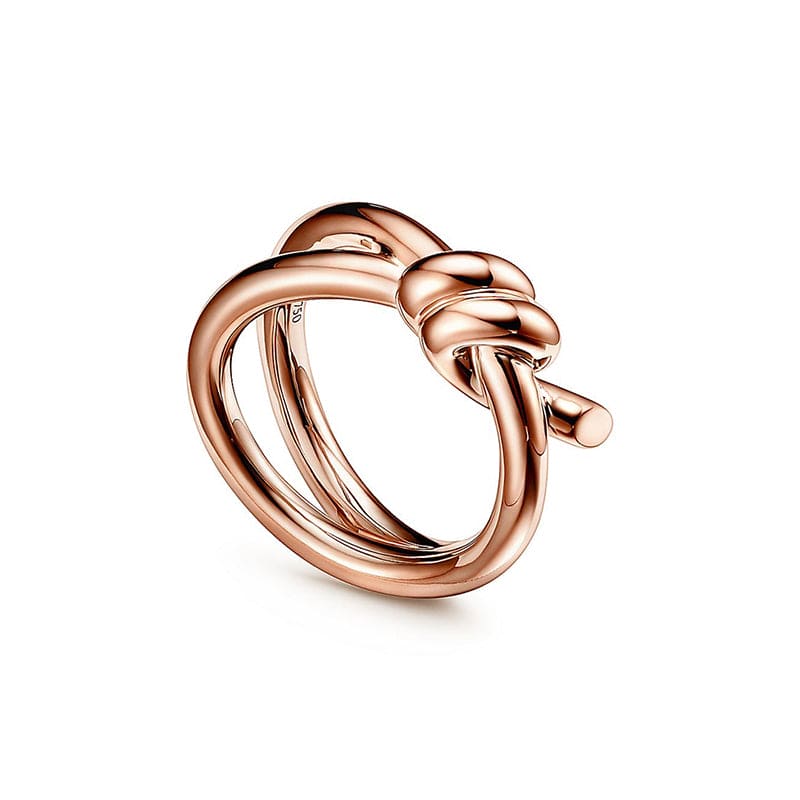 18K Celestial Rose Gold T Knot Double Row Ring