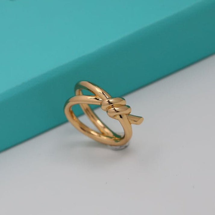 18K Celestial Rose Gold T Knot Double Row Ring