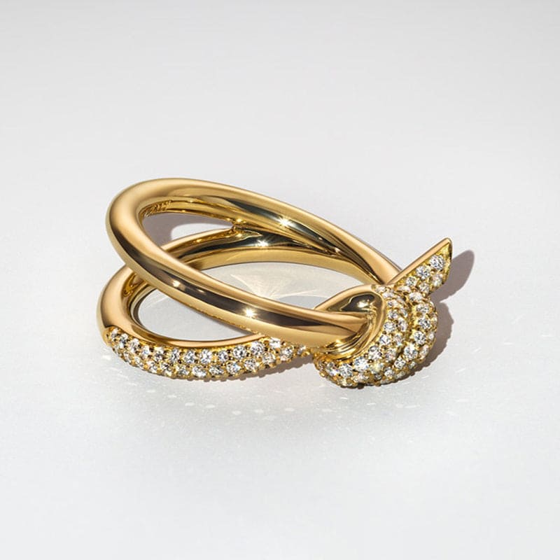 18K Celestial Yellow Gold Knot Double Row Diamonds Ring