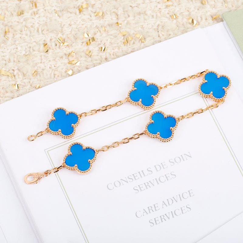 18K Celestial Vintage Alhambra Five Motifs Agate Clover Bracelet