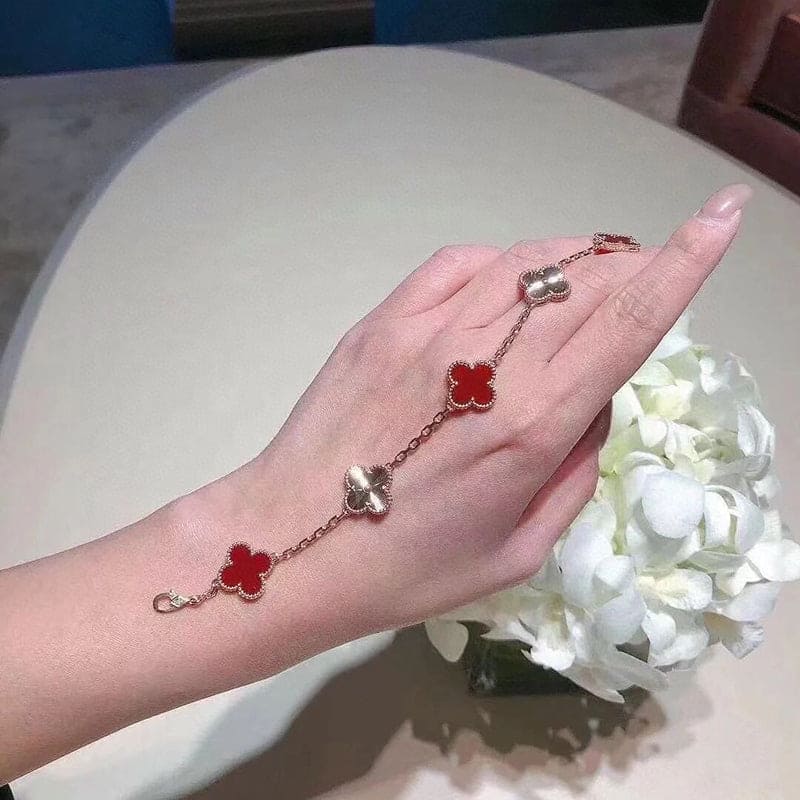 18K Celestial Vintage Alhambra Five Motifs Carnelian Clover Bracelet