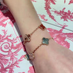 18K Celestial Vintage Alhambra Five Motifs Carnelian Clover Bracelet