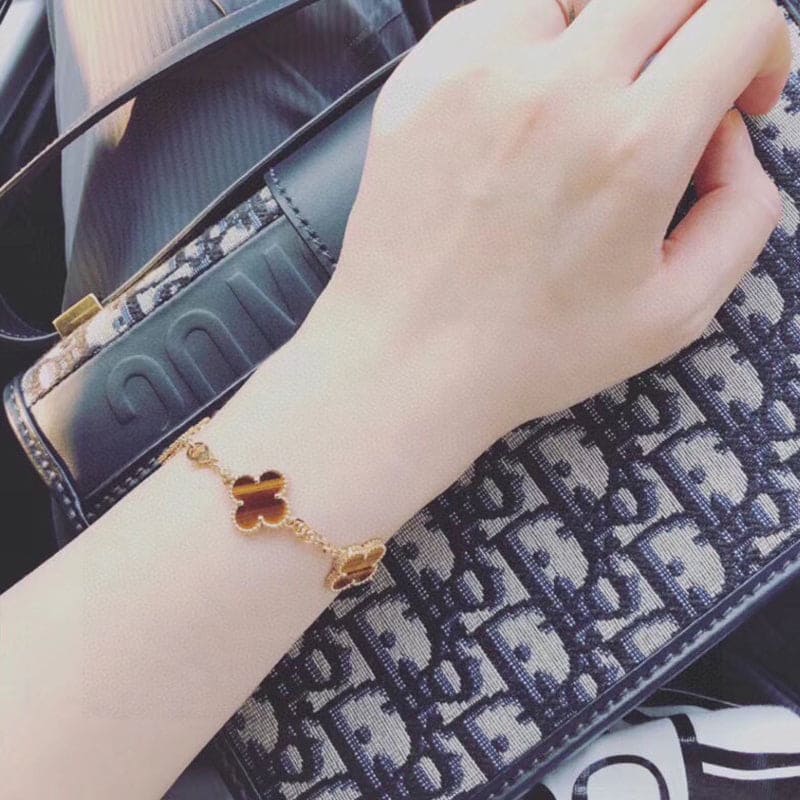 18K Celestial Vintage Alhambra Five Motifs Tiger Eye Bracelet