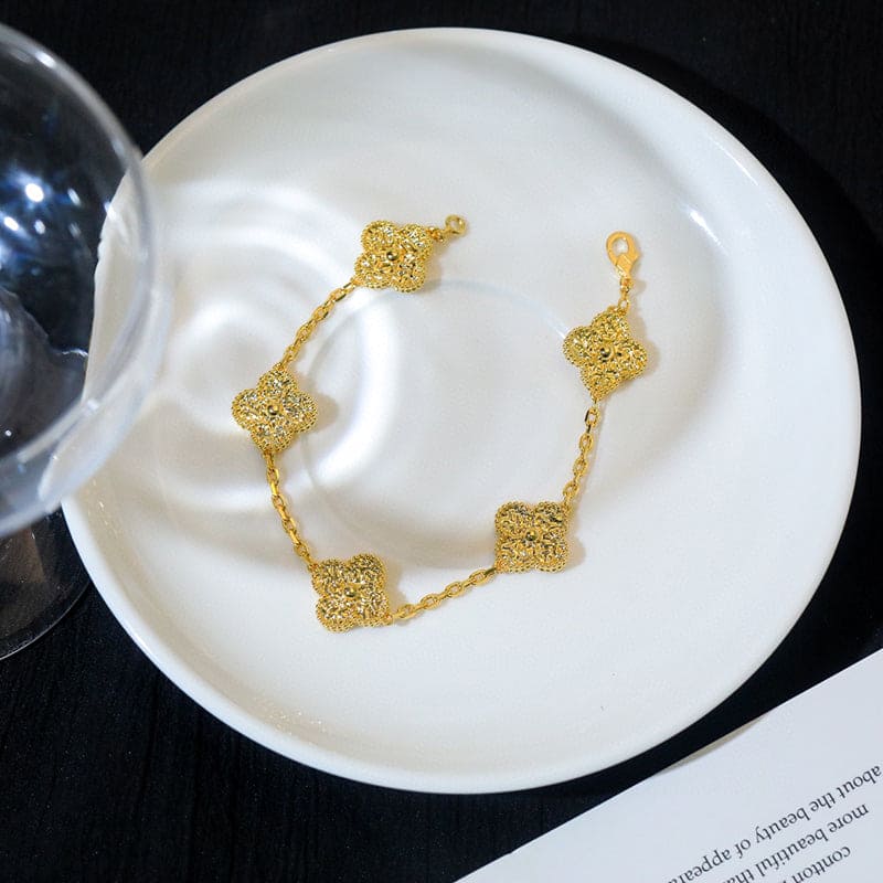18K Celestial Yellow Gold Five Motifs Clover Bracelet